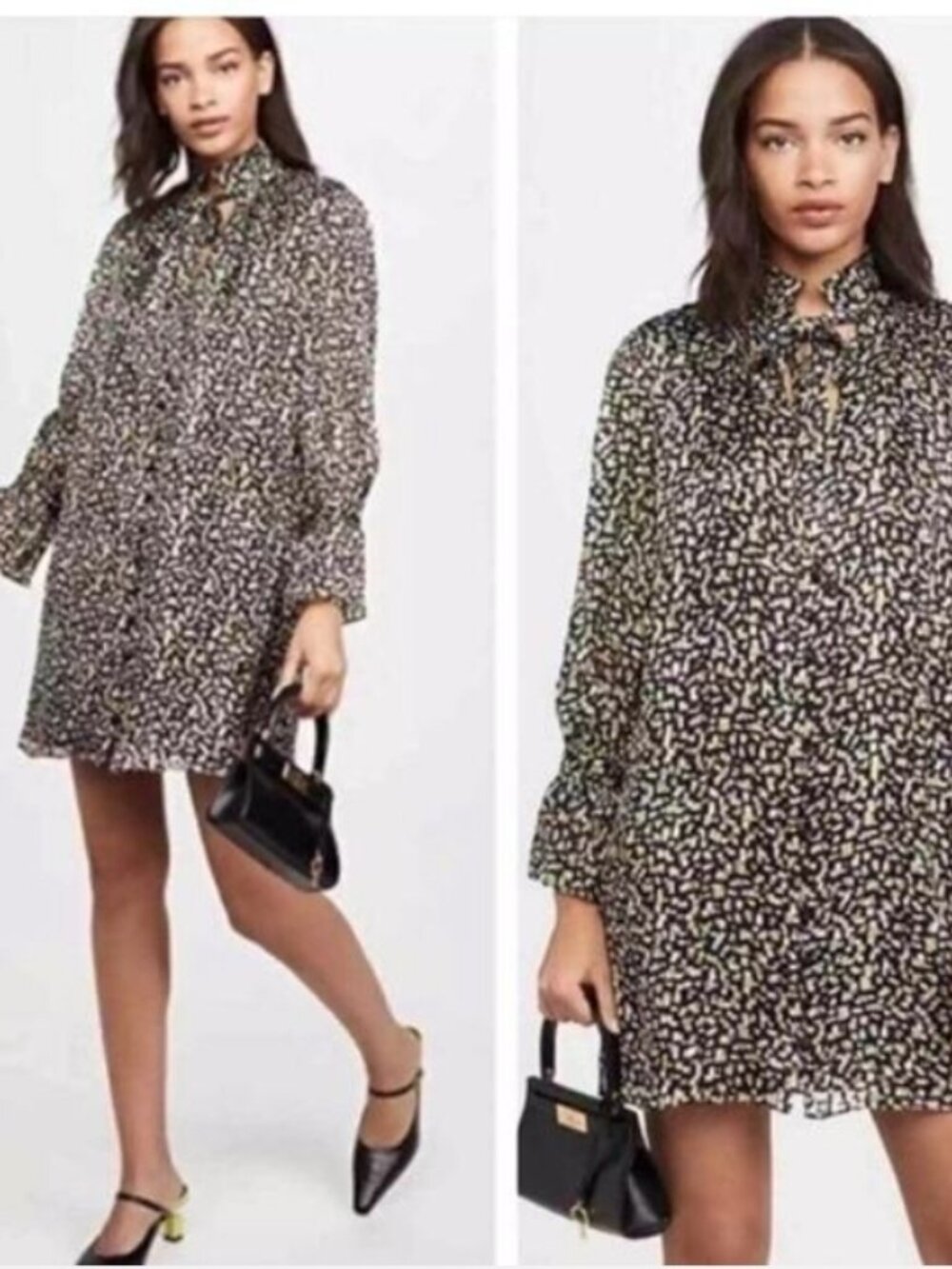 Alice + Olivia Rei Ruffle Collar Shirt Dress Size Large